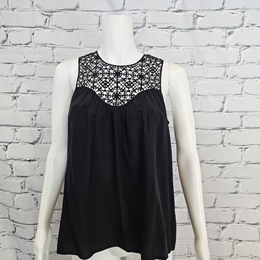 Ulla Johnson Black Silk Crochet Tank